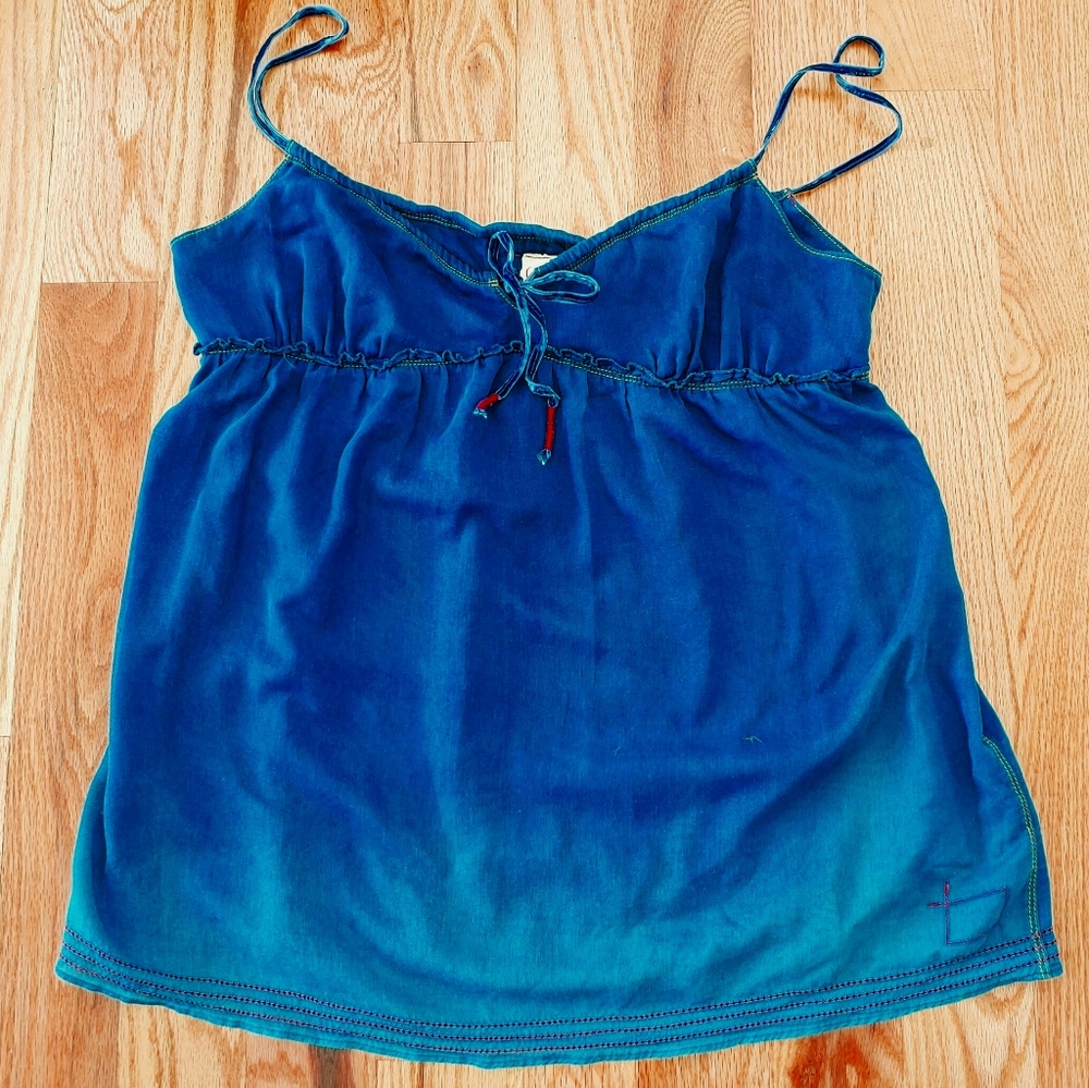 Gap (Red) Denim Blue Babydoll Front Tie Tank Top